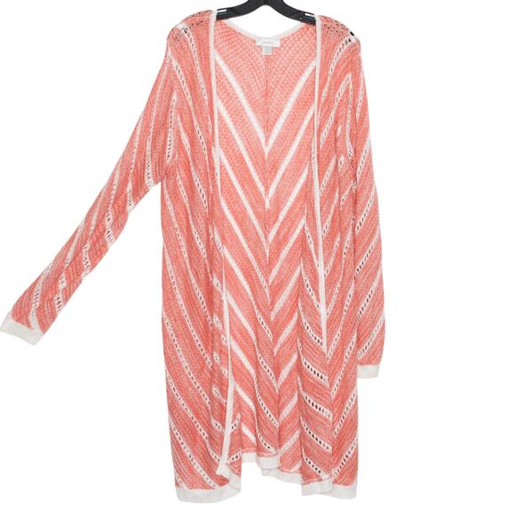 CJ Banks Cardigan Sweater Duster Open Knit Chevron Comfort Classic Resort 1X - Picture 6 of 6